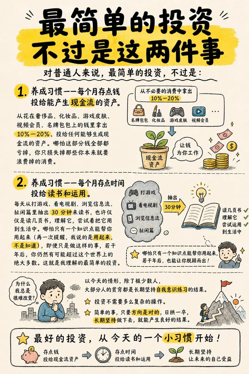 金钱投资与时间投资的两条长期路径信息图